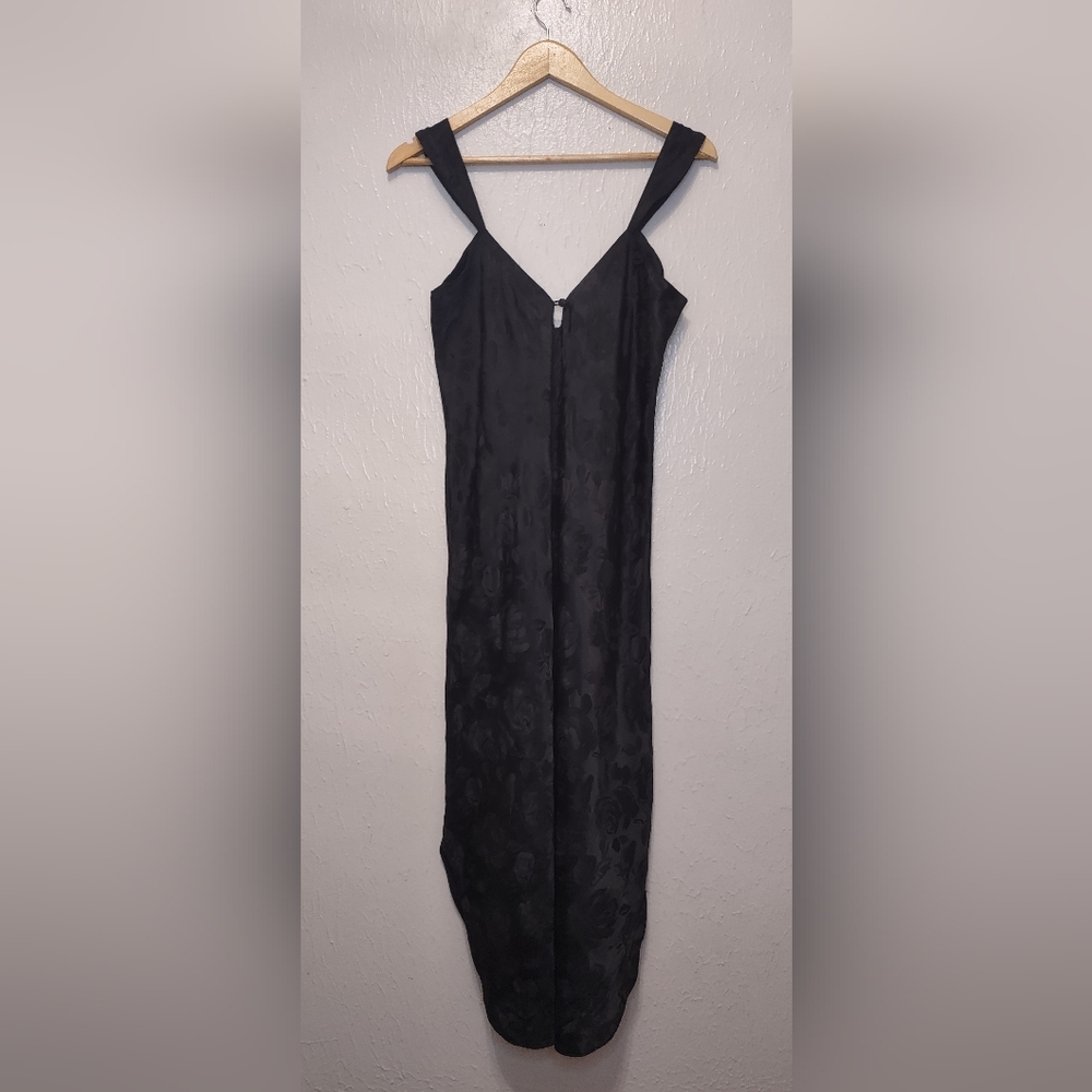 Vintage 90's Kathryn Black Rose Long Nightgown/Negligee Medium V Neck Slip Dress